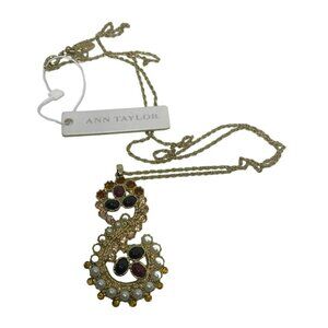 Ann Taylor 32" Goldtone Pendant Necklace NWT With Red/White/Orange/Faux Pearl Be